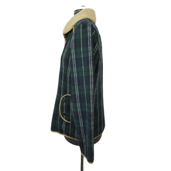 Kling green tartan plaid wool blend fur collar jacket - Picture 2 of 12